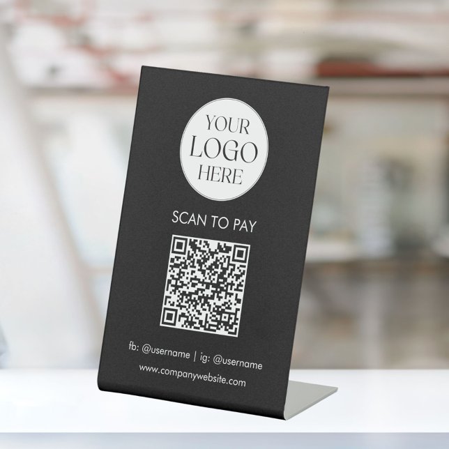 Personalised Business Logo QR Code Simple Modern Pedestal Sign (In situ)