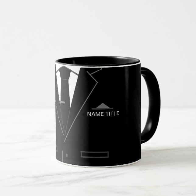 Personalised Business Mug Black Suit and Neck Tie (Front Right)