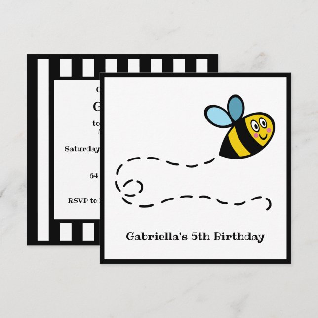 Personalised Busy Bumblebee Invitation (Front/Back)