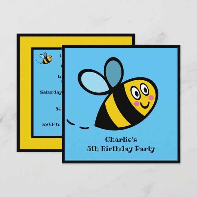 Personalised Busy Bumblebee Invitation (Front/Back)