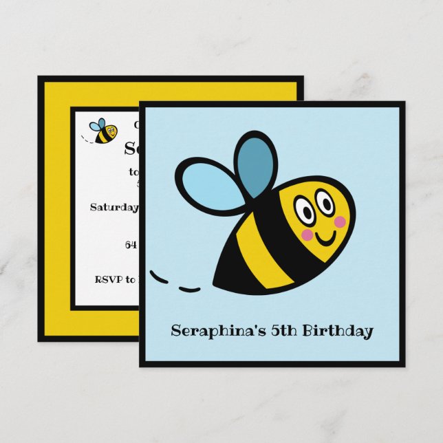 Personalised Busy Bumblebee Invitation (Front/Back)