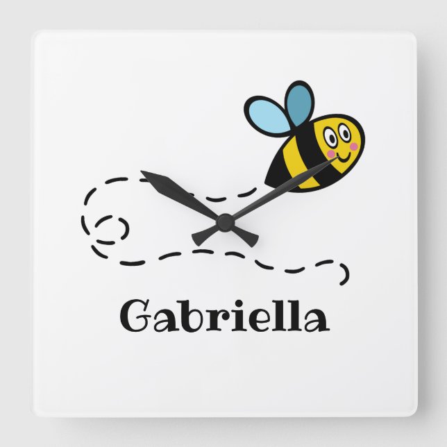 Personalised Busy Bumblebee  Square Wall Clock (Front)