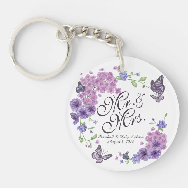 Personalised Butterflies Floral Wedding Keychain (Front)