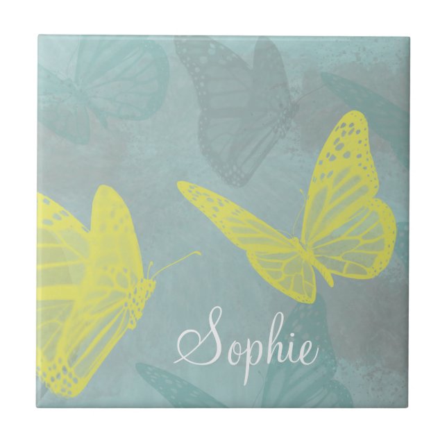 Personalised Butterflies Grunge  Tile (Front)