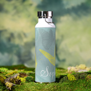 Personalised Butterflies Grunge Water Bottle