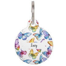 Personalised Butterflies Pattern Round Pet Tag