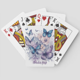 Personalised Butterflies Purple Name Girl Playing Cards