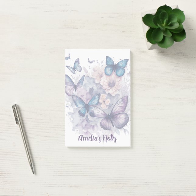 Personalised Butterflies Purple Name Girl Post-it Notes (Office)