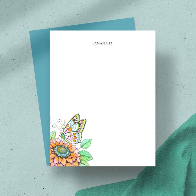 Personalised Butterfly and Floral Stationery Card (Personalized butterfly note card watercolor art by Victoria Grigaliunas of Do Tell A Belle)