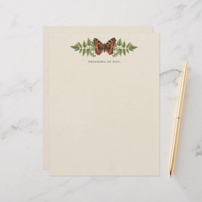 Personalised Butterfly Botanical Vintage  Custom Letterhead (Front/Back In Situ)