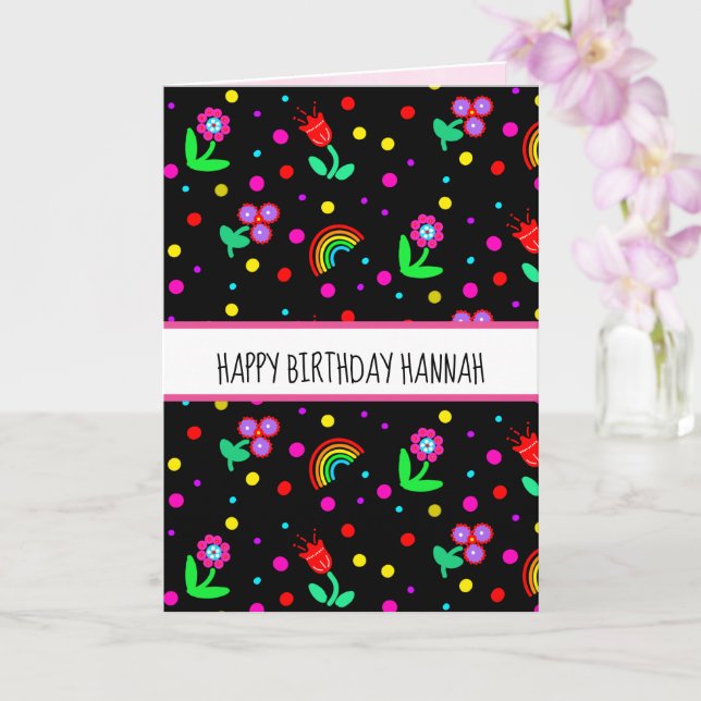Personalised Butterfly Flowers Happy Birthday  Card (Orchid)