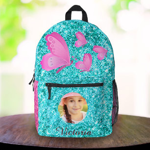 Personalised Butterfly Girls Back-to-School Blue Printed Backpack