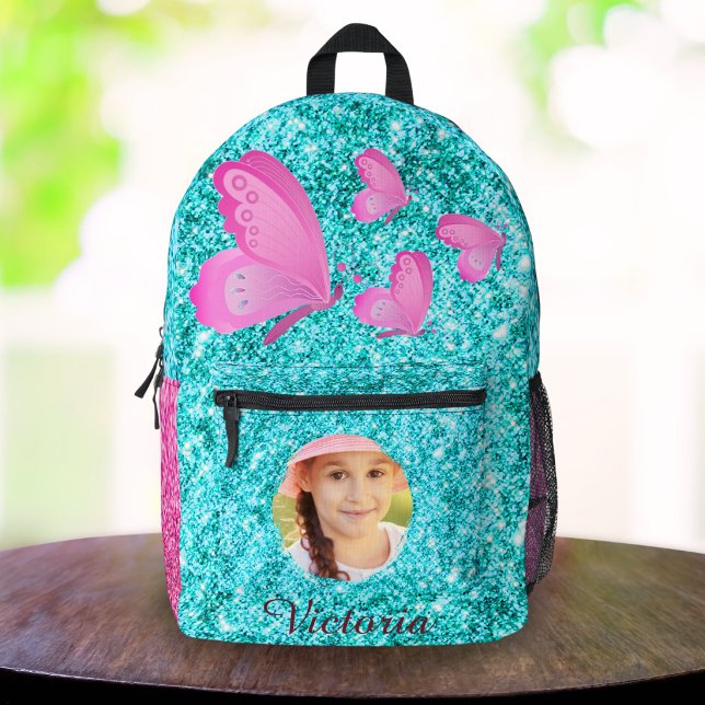 Personalised Butterfly Girls Back-to-School Blue Printed Backpack (Creator Uploaded)