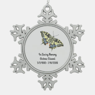 Personalised Butterfly Memorial Snowflake Pewter Christmas Ornament