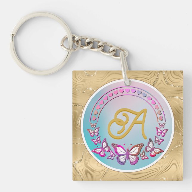 Personalised butterfly Monogram Key Ring (Front)