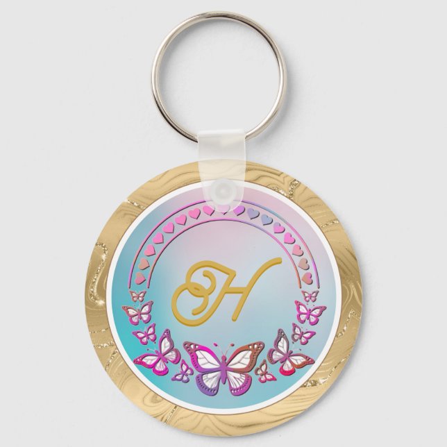 Personalised butterfly Monogram Key Ring (Front)