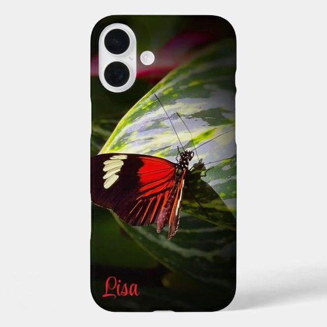 Personalised Butterfly on a Leaf Apple iPhone Case (Back)