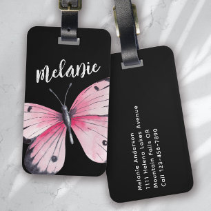 Personalised Butterfly Pink Black Luggage Tag