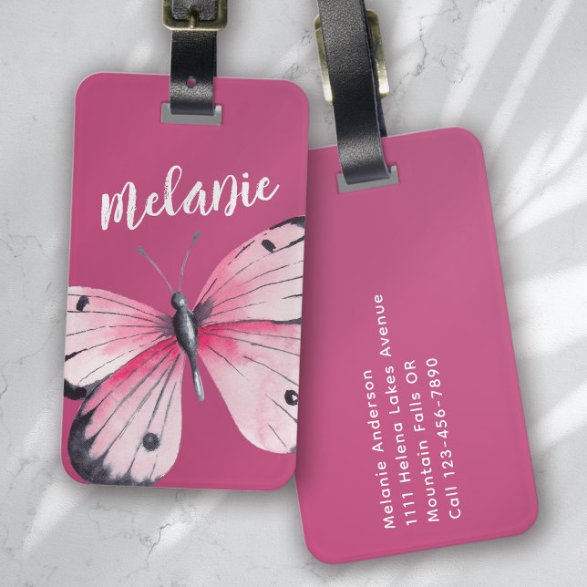 Personalised Butterfly Pink White  Luggage Tag (Creator Uploaded)