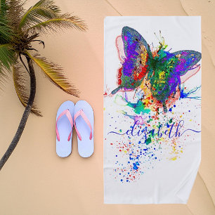 Personalised butterfly splatter beach towel
