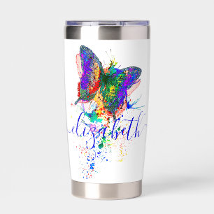 Personalised butterfly splatter insulated tumbler