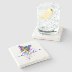 Personalised butterfly splatter stone coaster
