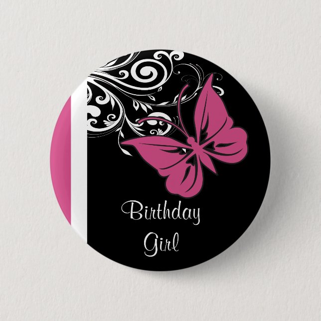 Personalised Butterfly Swirls Cranberry Pink 6 Cm Round Badge (Front)