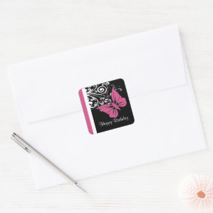 Personalised Butterfly Swirls Cranberry Pink Square Sticker