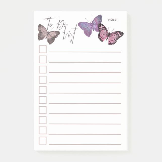 Personalised Butterfly To Do List Post-it Notes (Front)