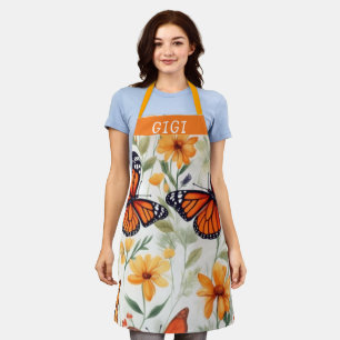 Personalised butterfly wildflower grandma spring apron