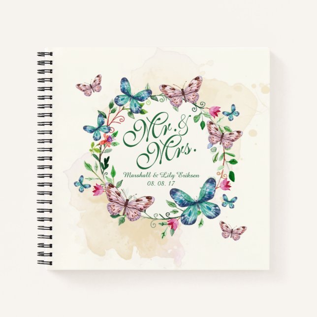 Personalised Butterfly Wreath Wedding Guestbook Notebook (Front)