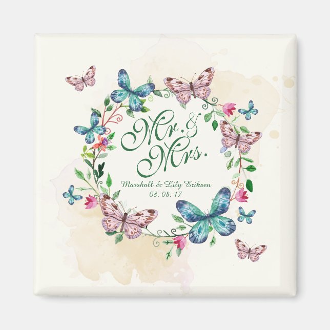 Personalised Butterfly Wreath Wedding | Magnet (Front)