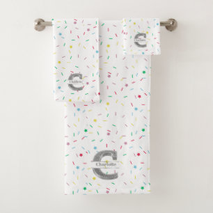  Personalised C Initial Silver Monogram Your Name Bath Towel Set