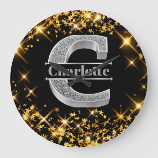 Personalised C Initial Silver Monogram Your Name Large Clock
