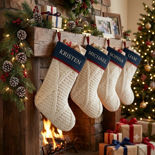 Personalised Cable Knit Christmas  Navy blue Large Christmas Stocking (Creator Uploaded)