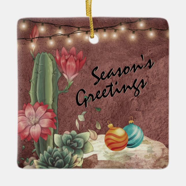 Personalised Cactus and Succulents Christmas Ceramic Ornament (Front)