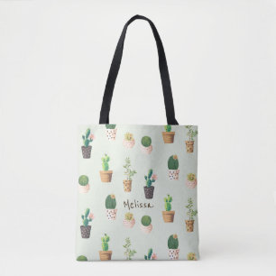 Personalised Cactus Print Tote Bag
