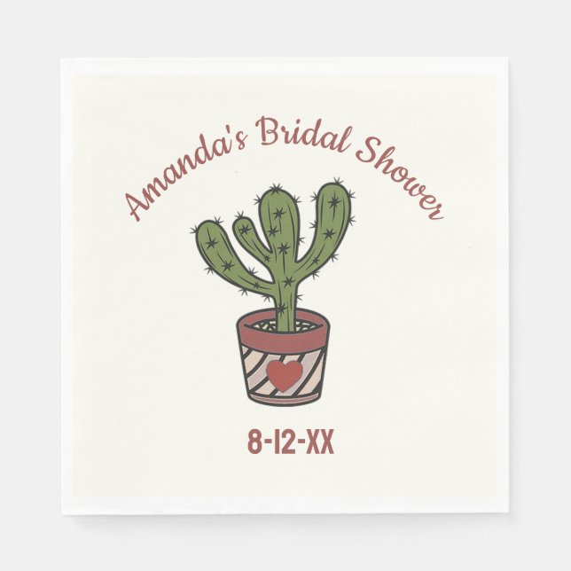 Personalised Cactus Theme Bridal Shower Matching Napkin (Front)