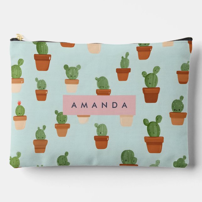 Personalised Cactus with Terracotta Pots Accessory Pouch (Front)