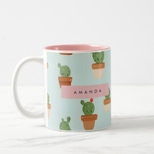 Personalised Cactus with Terracotta Pots Two-Tone Coffee Mug