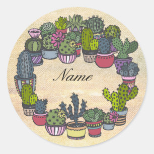 Personalised Cactus Wreath Classic Round Sticker