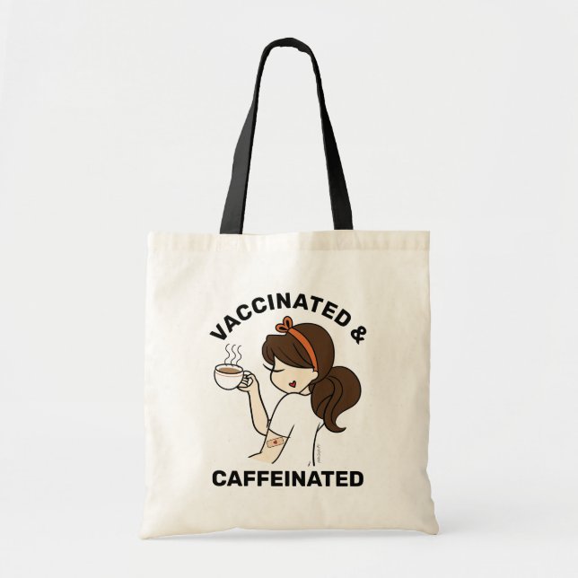 Personalised Caffeinated & Vaccinated Tote Bag (Front)