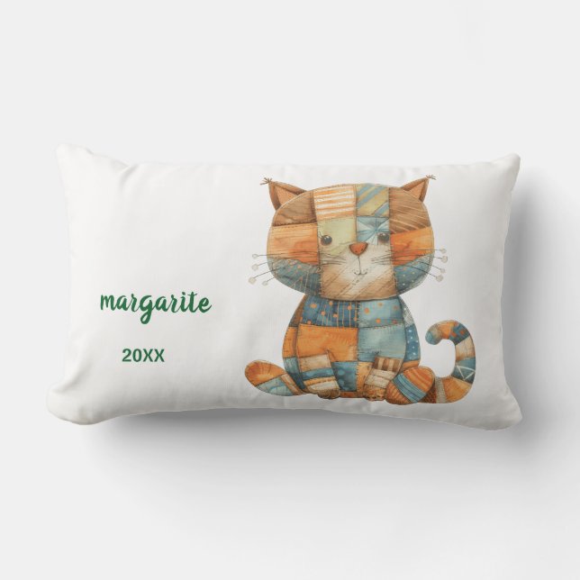 Personalised Calico Cat Artwork Lumbar Pillow (Front)