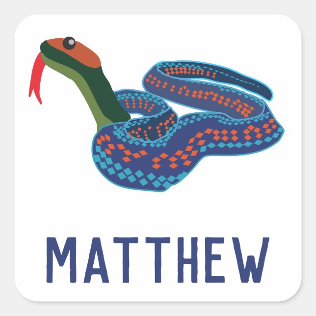 Personalised California Red Sided Garter Snake Square Sticker (Front)