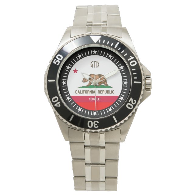 Personalised California State Flag Monogram Design Watch (Front)