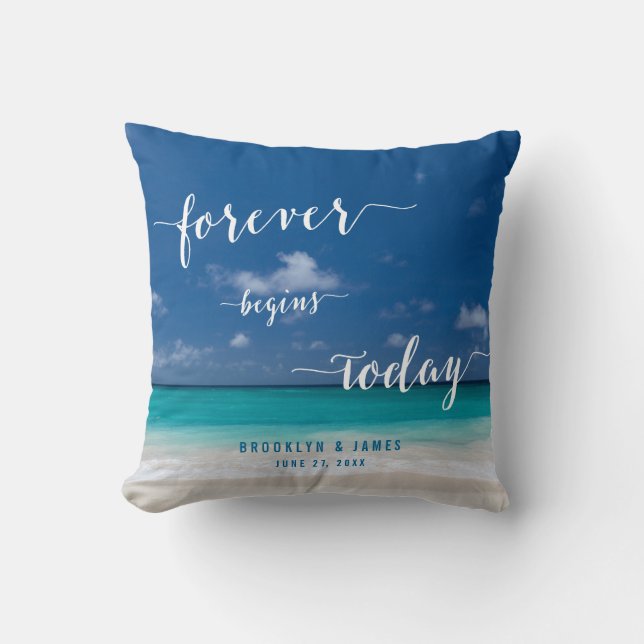 Personalised Calligraphy Beach Wedding Pillows (Front)