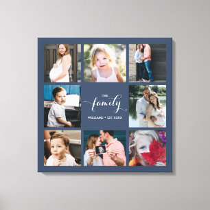 Personalised Calligraphy Family 8 Photo Collage Canvas Print