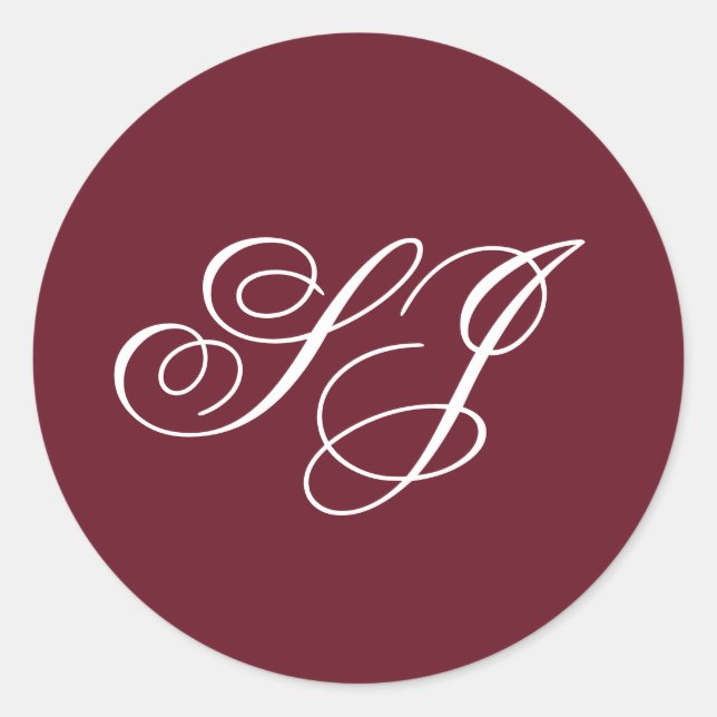 Personalised Calligraphy Monogram Wedding Classic Round Sticker (Front)