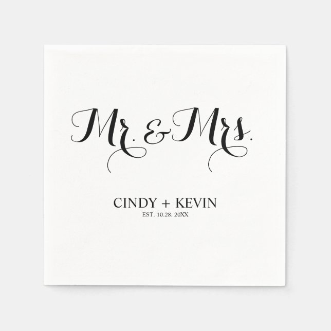 Personalised Calligraphy Mr and Mrs Wedding Paper Napkin (Front)