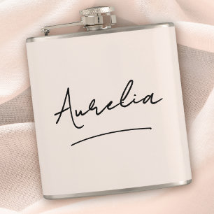 Personalised Calligraphy Name Pink Bachelorette Hip Flask